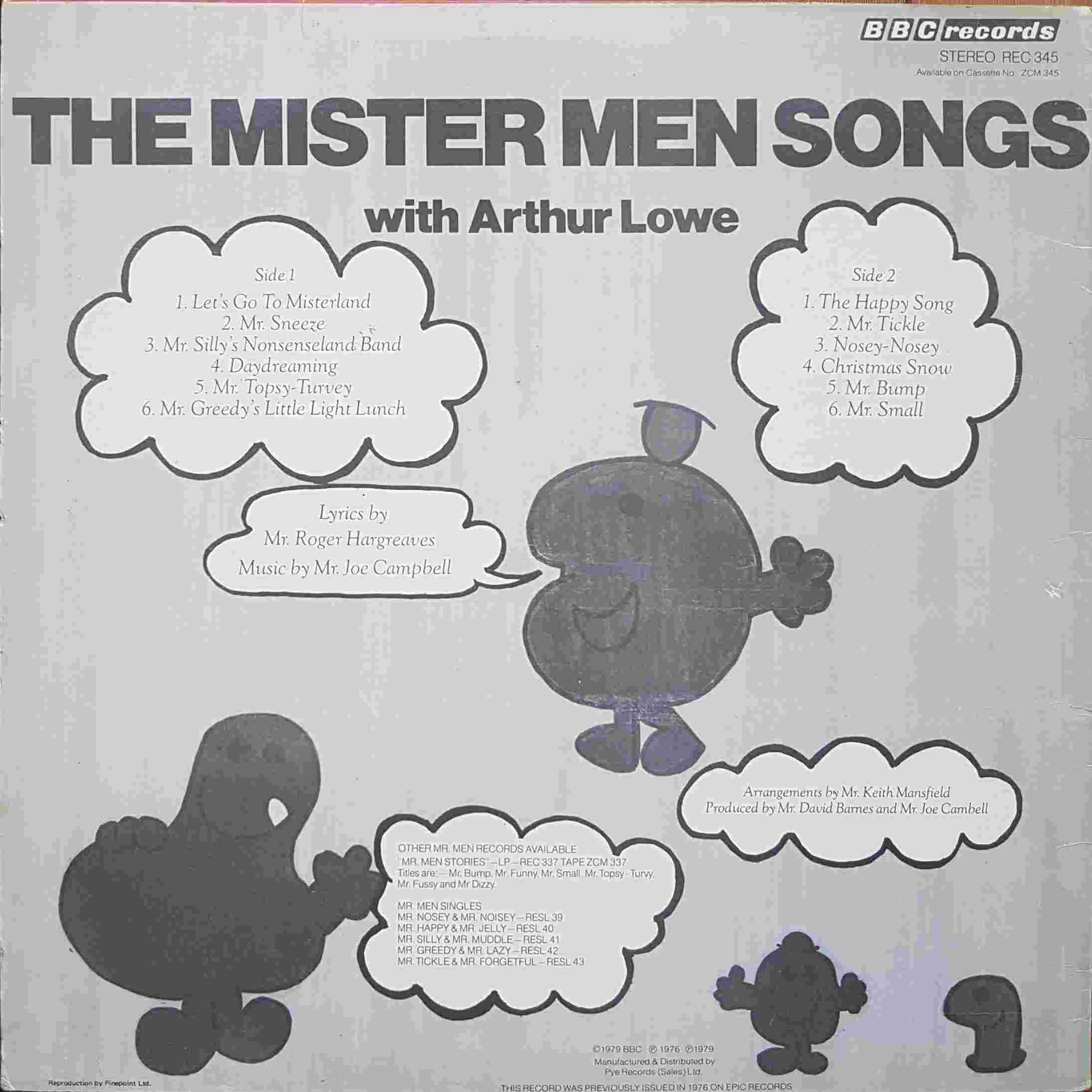 Picture of REC 345 The Mr. Men songs by artist Arthur Lowe from the BBC records and Tapes library